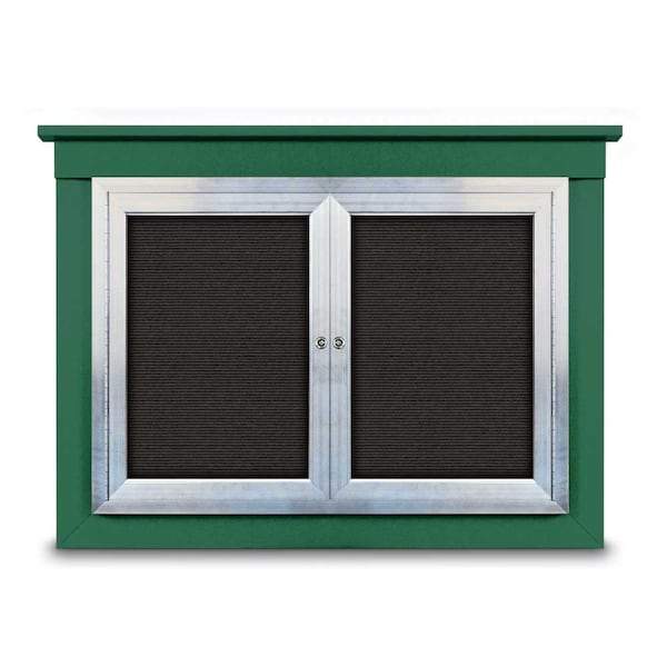 60"x36" 2-Door Enclosed Letterboard, Header, Green Vinyl/Lt Oak